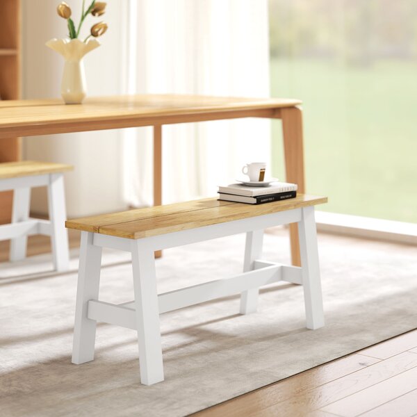 HOMCOM Panca per 2, Panca in finitura quercia, traversa stabilizzante, per Soggiorno, Sala da Pranzo, Ingresso, Legno di gomma, Bianco | Aosom Italy