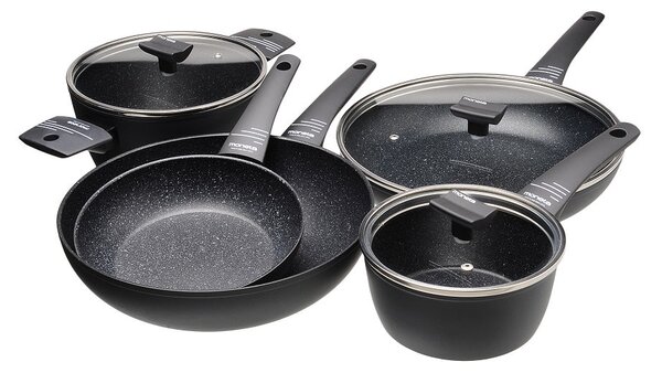 Batteria di Pentole 8 Pezzi Antiaderente Induzione in Alluminio Effetto Pietra Moneta Yes (Zeus 2.0)