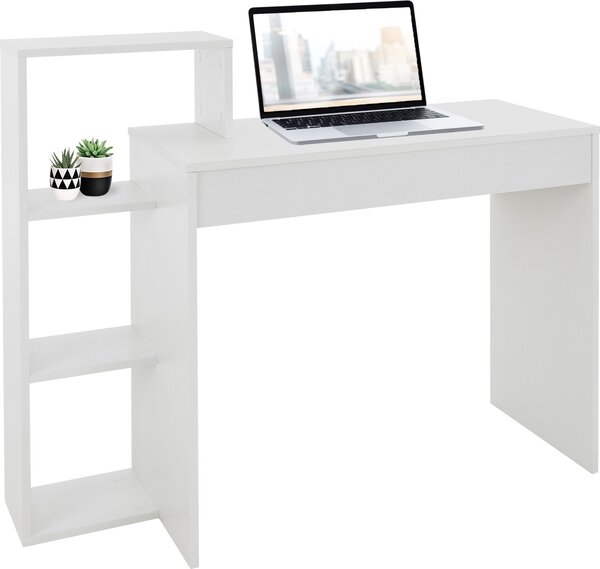 ML-Design scrivania con ripiano, tavolo per PC/portatile, con spazio di archiviazione, bianco, 3 ripiani, 110x72x40 cm, legno, sistema 2 in 1, per la casa