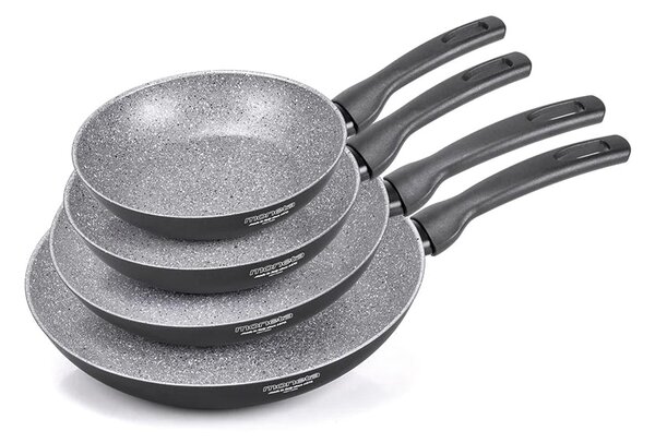 Set 4 Padelle Ø18-22-24-28 cm Antiaderente Induzione in Alluminio Effetto Pietra Moneta Insieme