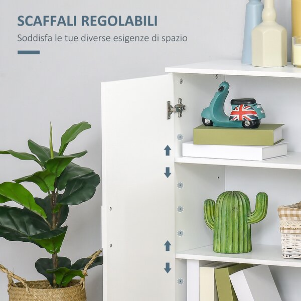 Kleankin Mobile Bagno Moderno con 2 Ante, 2 Ripiani Regolabili e Maniglie Argentate, 60x30x80 cm, Bianco | Aosom Italy