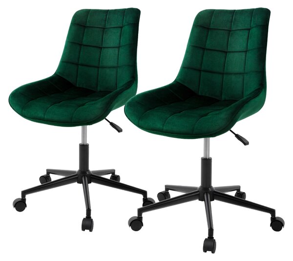 ML-Design, 2 sedie da ufficio con schienale, verde, seduta in velluto con struttura in metallo