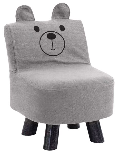 Sedia Poltrona per Bambini 30x30x45 cm Design Orsetto Morbido Grigio