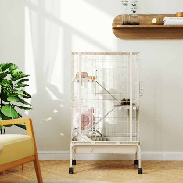 PawHut Gabbia per piccoli animali, Gabbia per animali domestici con 4 piani, ciotola per il cibo, bottiglia d'acqua, 88 x 48 x 150,5 cm, Beige | Aosom Italy