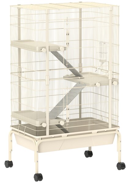 PawHut Gabbia per piccoli animali, Gabbia per animali domestici con 4 piani, ciotola per il cibo, bottiglia d'acqua, 88 x 48 x 150,5 cm, Beige | Aosom Italy