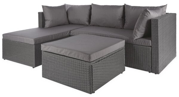 Set Salotto Divano da Giardino con Pouf Contenitore in Polyrattan Grigio Scuro