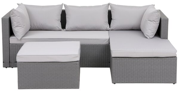 Set Salotto Divano da Giardino con Pouf Contenitore in Polyrattan Grigio Chiaro