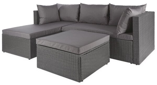 Set Salotto Divano da Giardino con Pouf Contenitore in Polyrattan Grigio Scuro