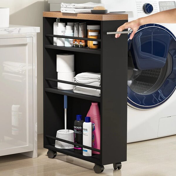 Carrello Portaoggetti Salvaspazio 50x16x80 cm per Cucina Bagno con Ruote Nero
