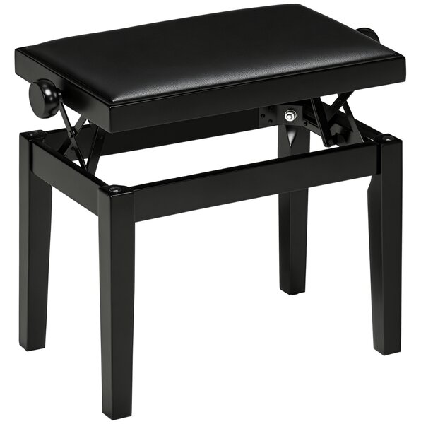 HOMCOM Panca per pianoforte, sgabello per pianoforte, regolabile in altezza, elegante in pelle sintetica+legno di gomma, nero, 63 x 33 x 56cm | Aosom Italy