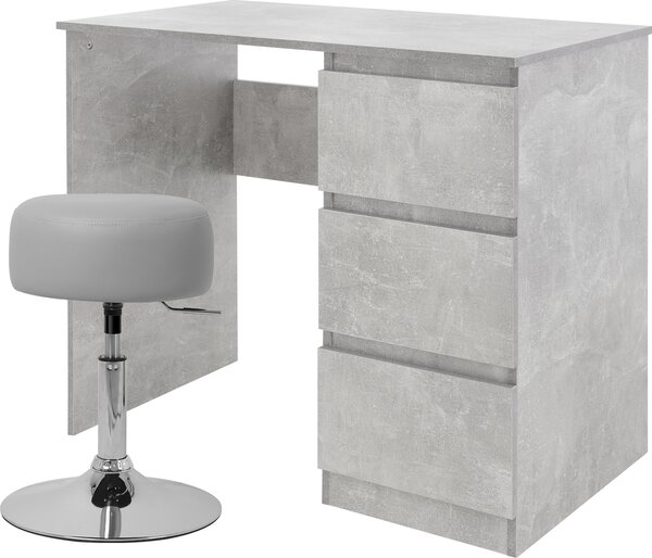 ML-Design scrivania con sgabello, grigio, scrivania per computer con 3 cassetti, sgabello imbottito sgabello grigio chiaro, Ø33cm girevole regolabile in altezza 52-65cm