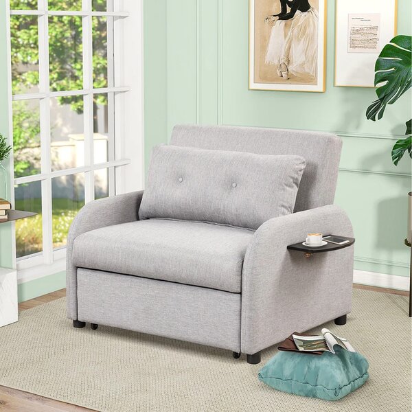 Poltrona Letto Singolo Trasformabile 105x94x86 cm in Tessuto Lino Sfoderabile Grigio Chiaro