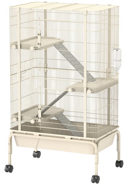 PawHut Gabbia per piccoli animali, Gabbia per animali domestici con 4 piani, ciotola per il cibo, bottiglia d'acqua, 88 x 48 x 150,5 cm, Beige | Aosom Italy