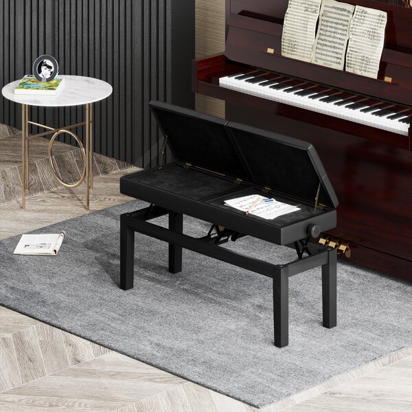 HOMCOM Panca per pianoforte, Pelle sintetica, sedile doppio regolabile, vano contenitore, Nero