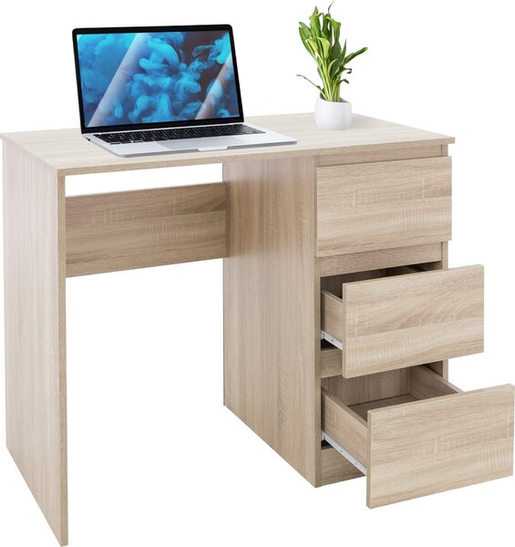 ML-Design scrivania con 3 cassetti, 90x76x50 cm, in rovere Sonoma, molto spazio, moderna, per casa/ufficio