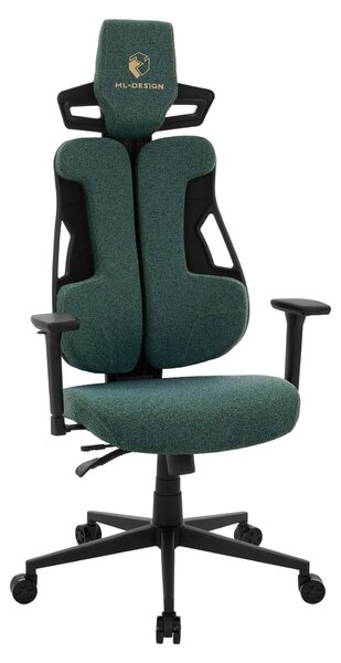 Sedia da gaming ML-Design verde in tessuto, sedia da ufficio ergonomica con braccioli 3D, poggiatesta e supporto lombare, regolabile individualmente