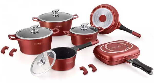 Batteria di Pentole 15 Pezzi in Pietra Lavica Professionale Antiaderente Bergogna