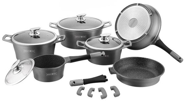 Batteria di Pentole 14 Pezzi in Pietra Lavica Antiaderente Induzione Silver