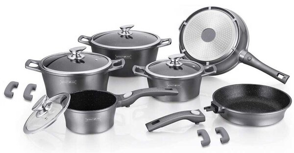 Batteria di Pentole 14 Pezzi in Pietra Antiaderente Induzione Silver