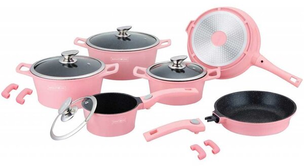 Batteria di Pentole 14 Pezzi in Pietra Antiaderente Induzione Rosa