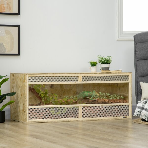 PawHut Terrario per Rettili/Anfibi, Porte Scorrevoli in Vetro, Griglie di Ventilazione, 120x50x50cm | Aosom Italy
