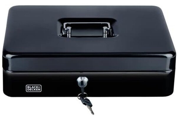 Cassettina Portavalori Nera a 4 Scomparti con Raccoglitore di Monete con 2 Chiavi Black & Decker