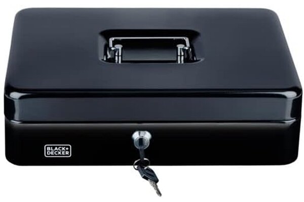 Cassettina Portavalori Nera a 4 Scomparti con Raccoglitore di Monete con 2 Chiavi Black & Decker