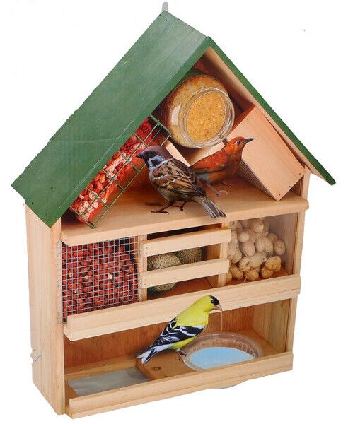 Mangiatoia per Uccelli Giardino Casetta Uccellini Hotel Api 3 Piani in Legno XL