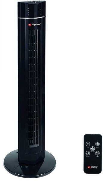 Ventilatore Torre Colonna Oscillante 60W 107cm 3 Velocita Timer Telecomando Nero Alpina