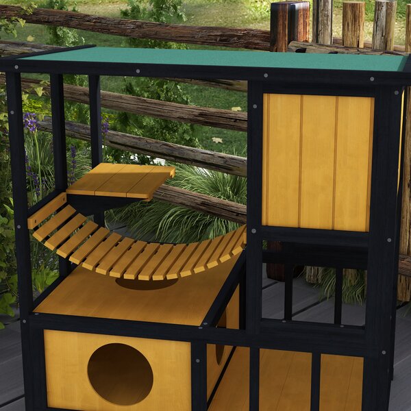 PawHut Casa per gatti Casetta per gatti Tana per gatti, resistente alle intemperie, con 1 rampa, 1 piattaforma, 84,5 x 60 x 88 cm, Verde + Naturale | Aosom Italy