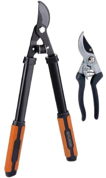 Set 2 Troncarami Cesoie da Potatura e da Giardino in Acciaio e Manico Ergonomico Black & Decker