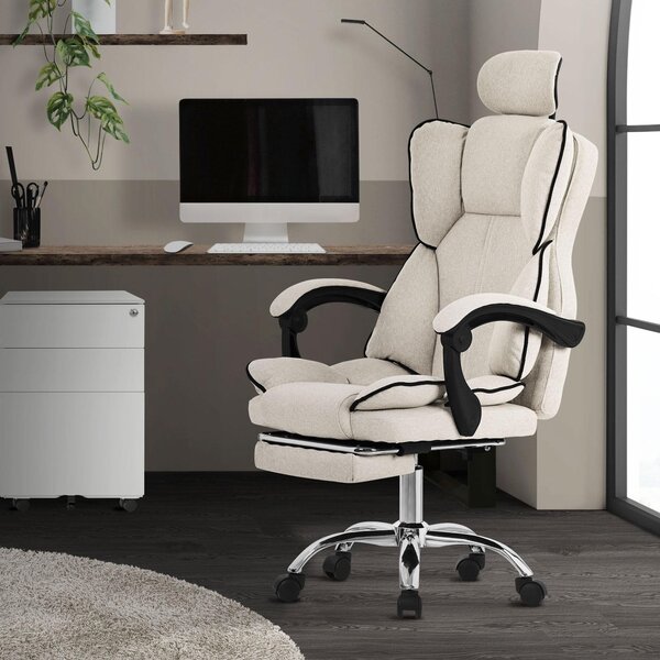 ML-Design sedia da ufficio ergonomica beige, sedia da gioco con schienale alto, sedia girevole con poggiapiedi, cuscino e poggiatesta