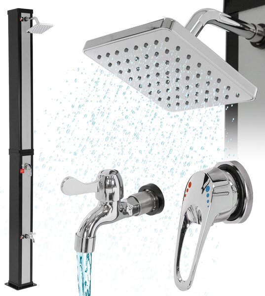ML-Design doccia solare 40L 217cm quadrato con doccia a pedale e soffione a pioggia, argento-nero, acqua calda, 60°C senza allacciamento alla corrente, con attacco per tubo da giardino