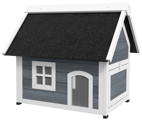 PawHut Casetta per Gatti, resistente alle intemperie, con finestra, 77x57,5x68cm (senza tetto in asfalto), Grigio/Bianco/Nero | Aosom Italy