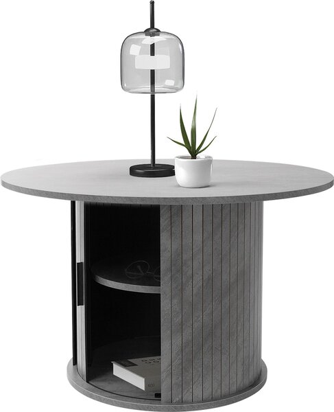 ML-Design tavolino con anta scorrevole, 80x80x50 cm, effetto cemento, grigio, tavolino rotondo da salotto con spazio per riporre oggetti, tavolino laterale, tavolino da divano per tè e caffè
