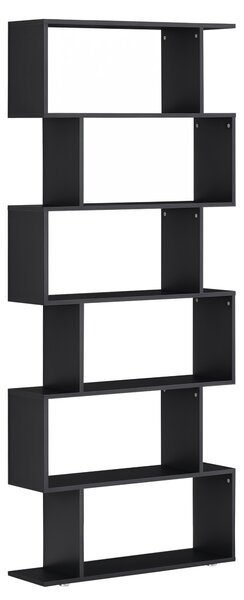 HomCom Libreria di Design in Legno Scaffale a Ripiani e Divisore d'Interni Decorativo Autoportante a 6 Livelli Nero