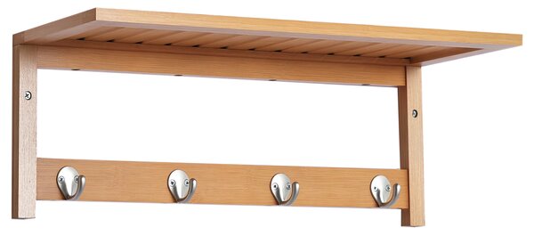 HOMCOM Appendiabiti con Mensola Attaccapanni a Parete con Ripiano Bambù 50 × 16 × 17.5cm|Aosom