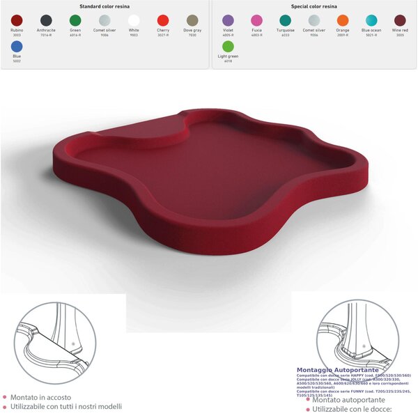 Piatto Doccia da Esterno Giardino in Polietilene HD Arkema Lake Dimensioni 107x103xh 9 cm superficie antisdrucciolo effetto pietra colore Wine Red