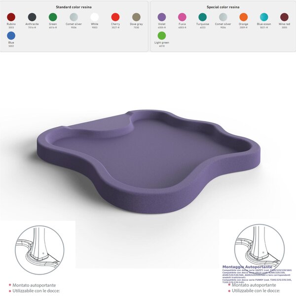 Piatto Doccia da Esterno Giardino in Polietilene HD Arkema Lake Dimensioni 107x103xh 9 cm superficie antisdrucciolo effetto pietra colore viola