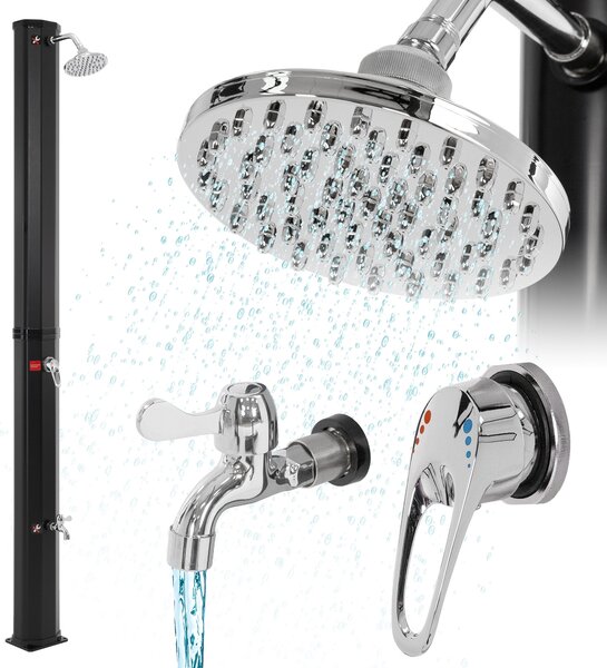 ML-Design doccia solare 35 L 217cm quadrato con doccia a pedale e soffione a pioggia, nero, acqua calda fino a 60°C senza elettricità, con attacco per tubo da giardino