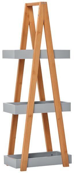 Kleankin Scaffale Bagno Salvaspazio in MDF e Bambù, Forma a Piramide con 3 Mensole,Design minimalista ed essenziale, Grigio, 30x18x81cm|Aosom Italy