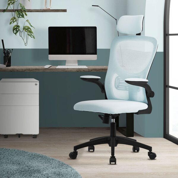 Sedia da ufficio ergonomica ML-Design, blu, in rete, con poggiatesta regolabile