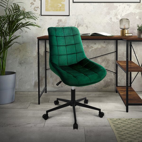 Sedia da ufficio ML-Design verde in velluto con struttura in metallo; sedia imbottita con schienale regolabile in altezza, girevole a 360°, ergonomica, per l'home office o l'ufficio