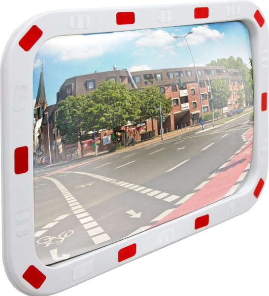 ECD Germany Specchio stradale rettangolare 40x60 cm Riflettori bianco-rosso e supporto, plastica ABS, resistente alle intemperie