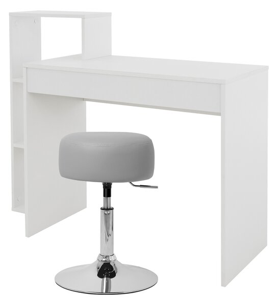ML-Design scrivania con sgabello, bianco, scrivania per computer con ripiano, sgabello imbottito sgabello grigio chiaro, Ø33cm girevole regolabile in altezza
