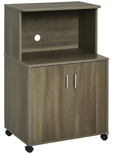 HOMCOM Mobile Cucina Multiuso con 4 Ruote, Armadietto con Ripiano per Microonde in Legno Truciolare, 60.4x40.3x97cm, Color Legno|Aosom