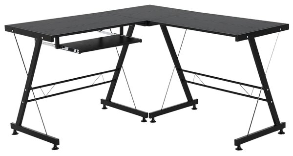 Homcom Scrivania Moderna Nera ad Angolo Dritta Postazione da Lavoro per Computer con Vano Tastiera MDF, acciaio a forma di L|Aosom