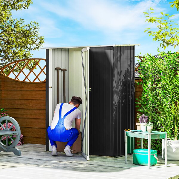 Outsunny Casetta da Giardino con tetto inclinato, Porta Attrezzi Capanno in Acciaio Impermeabile, 142x84x189 cm, Grigio | Aosom Italy