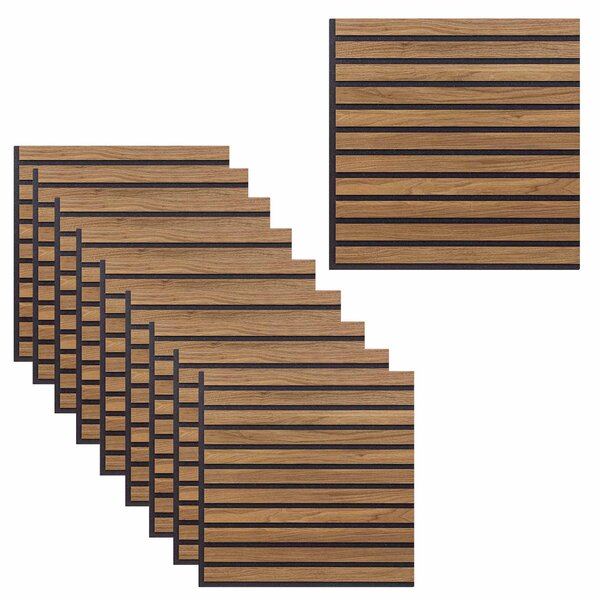 Set 10 Pannelli Decorativi Fonoassorbenti 58x58 cm in MDF Decoro B Verticale Noce Asia
