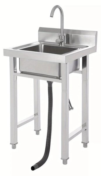 Lavello da cucina in acciaio inossidabile - Monovasca indipendente - Vasca grande e profonda per uso professionale - Rubinetto a 360° incluso - Argento